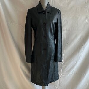Women's Navy Leather Trench Coat